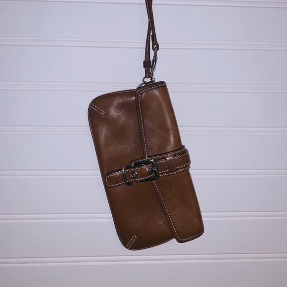 Coach Brown Leather Clutch Wristlet - Picture 1 of 5